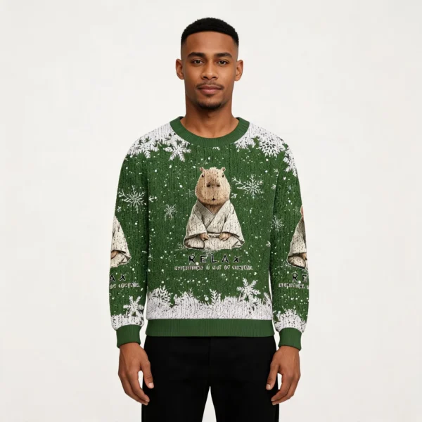 Kung Fu Capybara Fun Christmas Ugly Sweater Fu