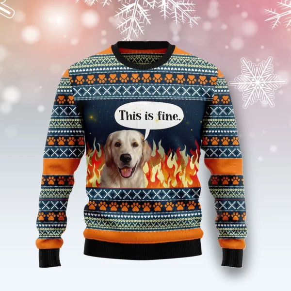 labrador retriever fire ugly christmas sweater this is fine animal.webp