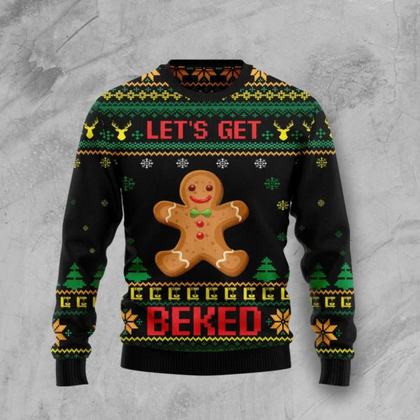 let s get baked ugly christmas sweater gingerbread design christmas.webp