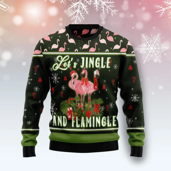 let s jingle and flamingle ugly christmas sweater xmas wreath.webp