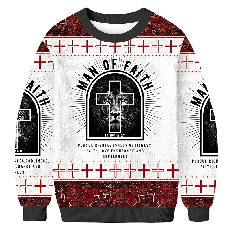 lion man of faith ugly sweater holy cross pattern christian clothing.webp lion man of faith ugly sweater holy cross pattern christian clothing.webp