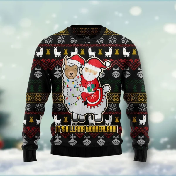 llama and santa ugly christmas sweater cute christmas sweaters santa.webp
