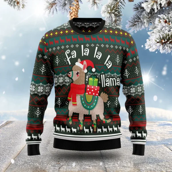 llama fa la la la christmas ugly sweater christmas themed llama.webp