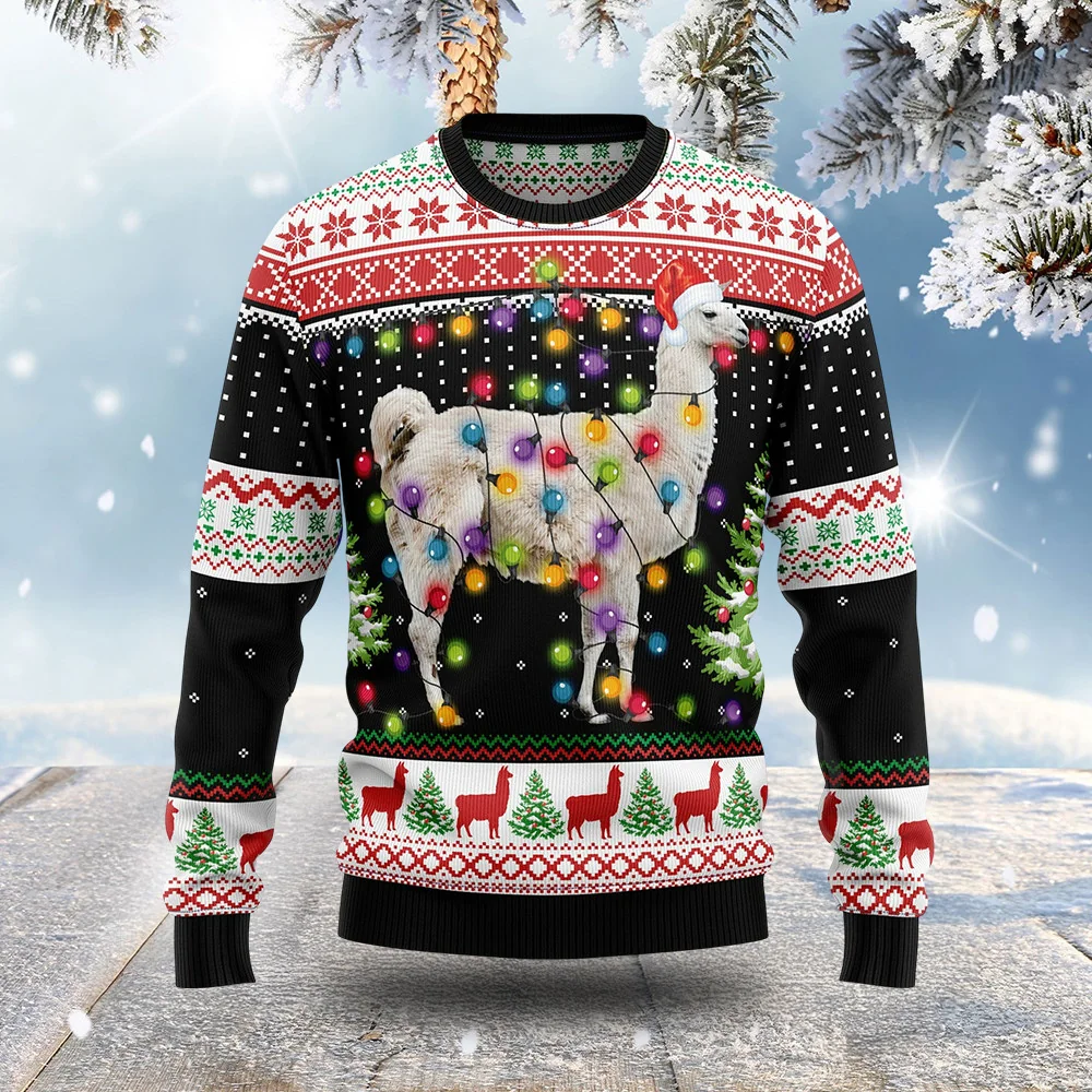 llama wears hat ugly christmas sweater animal themed winter clothing.webp llama wears hat ugly christmas sweater animal themed winter clothing.webp
