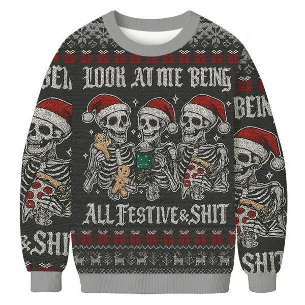 look at me being festive skeleton christmas ugly sweater holiday wear.webp