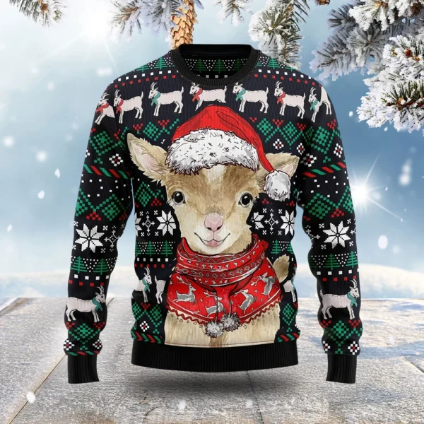 lovely goat ugly christmas sweater animal themed winter clothing.webp