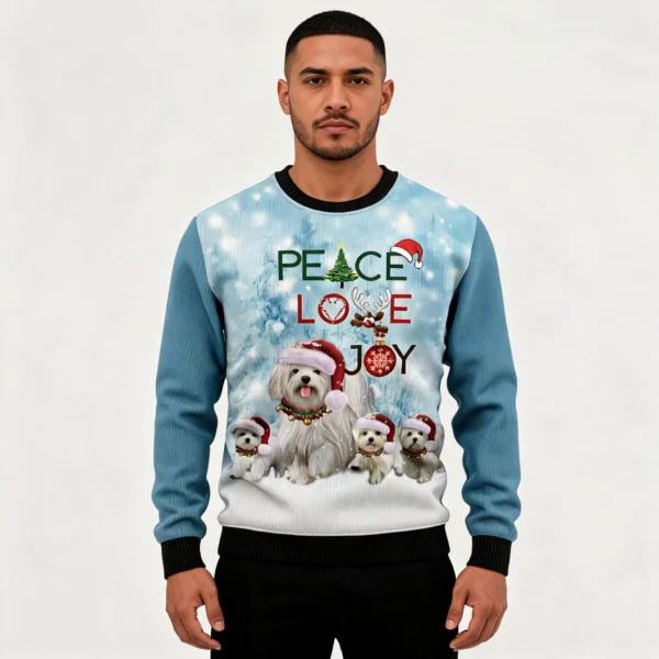 Maltese Peace Love Joy Ugly Christmas Sweater
