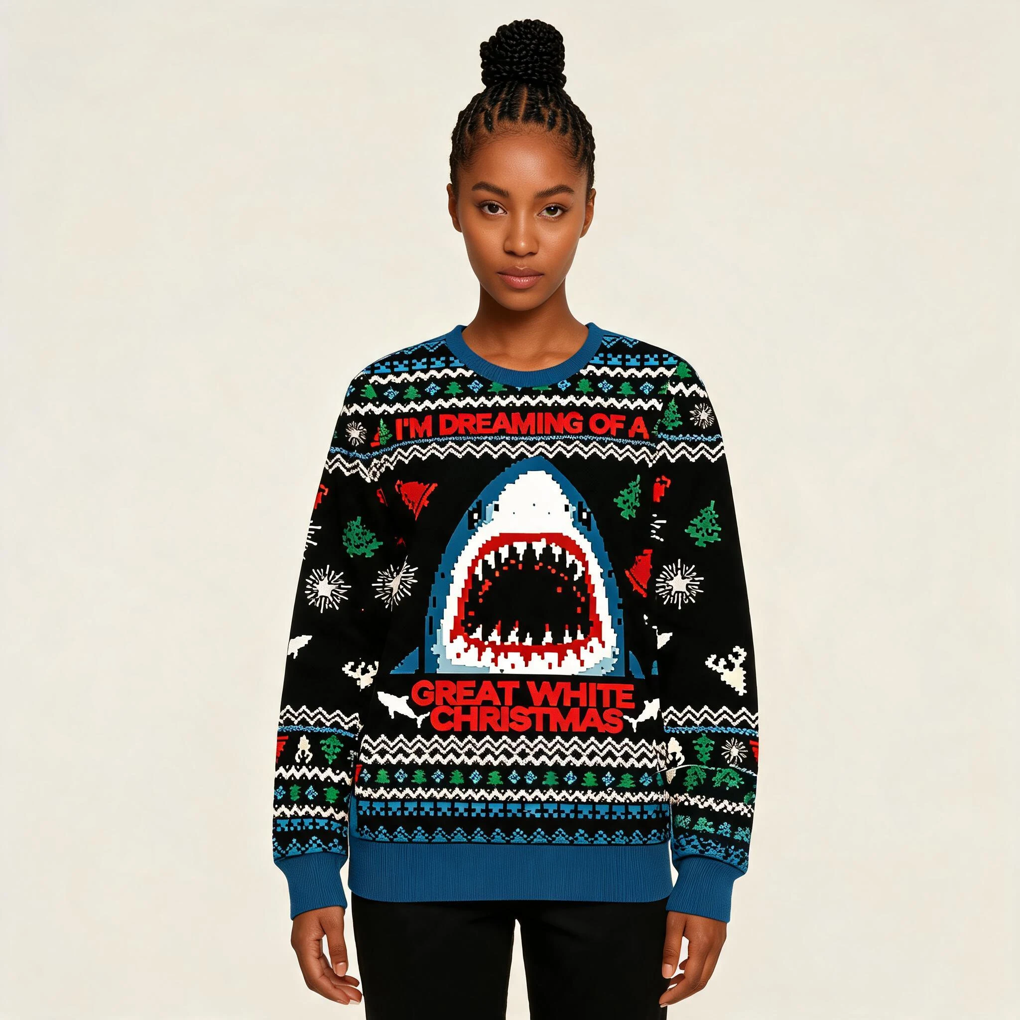 Man Eating Shark Christmas Ugly Sweater Funny Man Eating Shark Christmas Ugly Sweater Funny