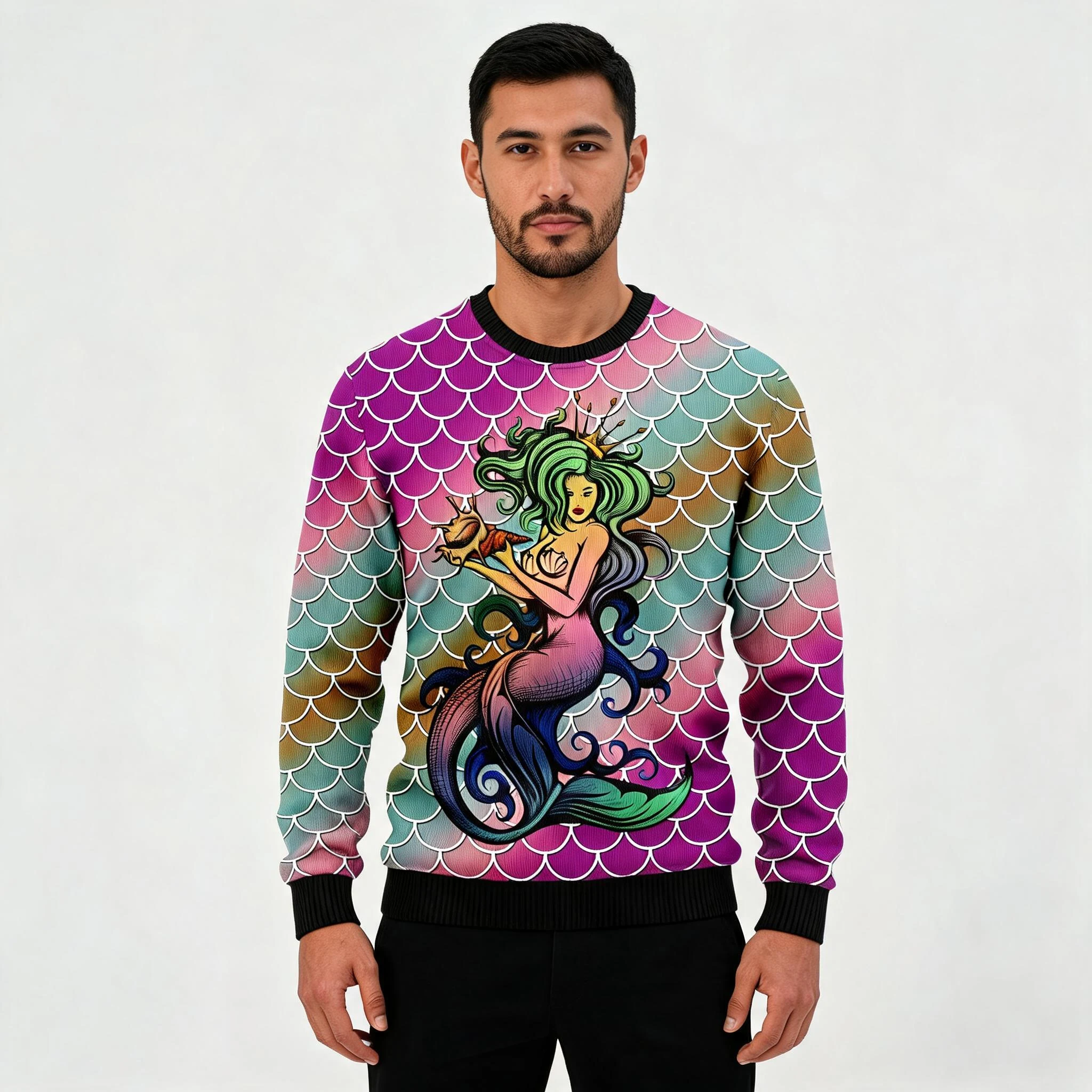 Mermaid Light Ugly Christmas Sweater Holiday C Mermaid Light Ugly Christmas Sweater Holiday C