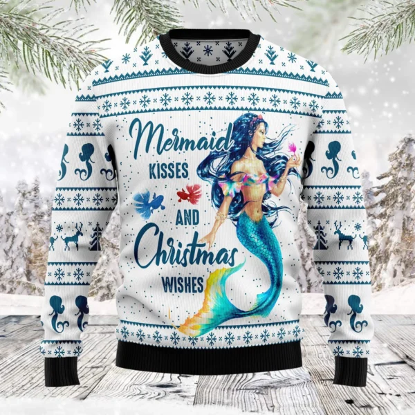 mermaid wishes ugly christmas sweater warm clothing christmas gift.webp