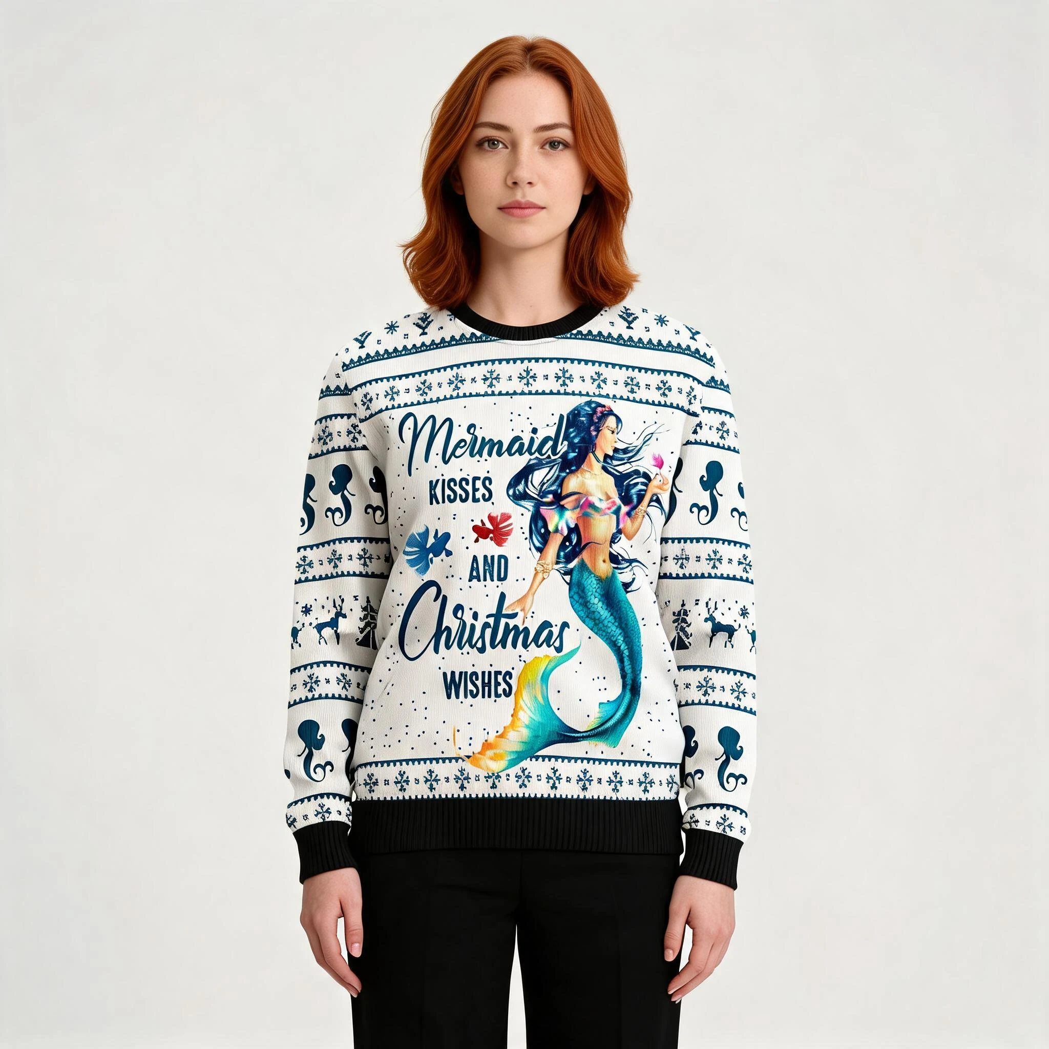 Mermaid Wishes Ugly Christmas Sweater Warm Clo Mermaid Wishes Ugly Christmas Sweater Warm Clo