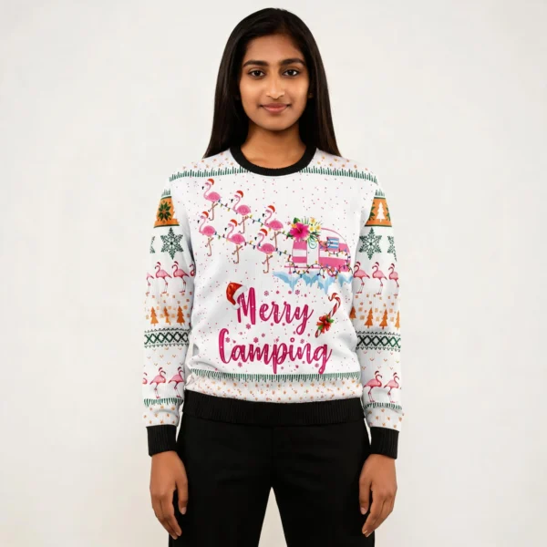 Merry Camping Flamingo Ugly Christmas Sweater