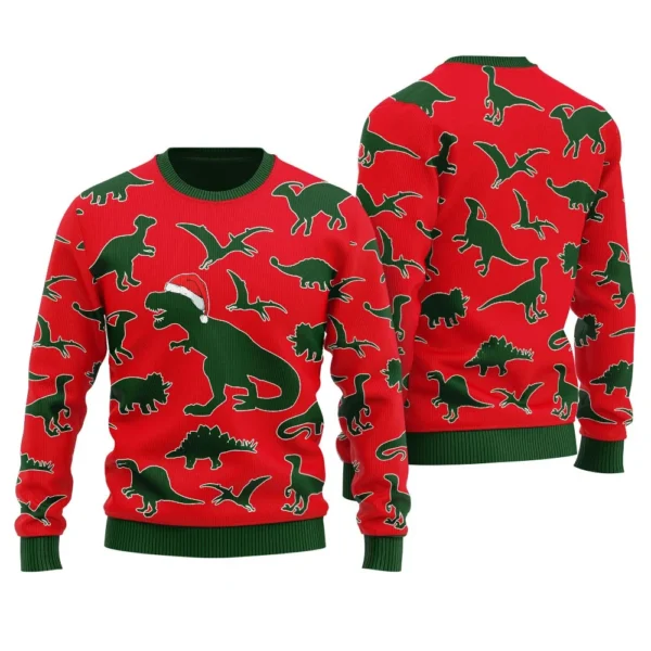 merry christmas trex ugly christmas sweater stylish winter sweatshirt.webp