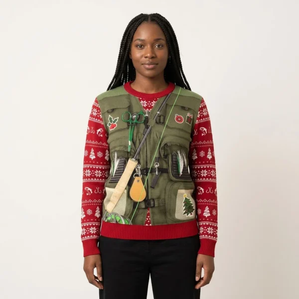 Merry Fishmas Fishing Ugly Xmas Sweater Christ