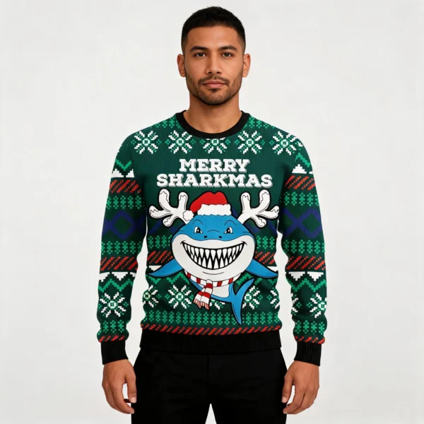 Merry Sharkmas Ugly Christmas Sweater Funny Ch
