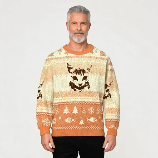 Monochrome Kitten Portrait Christmas Ugly Swea