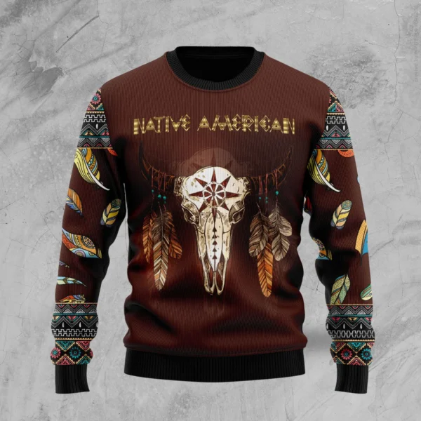 native skull ugly christmas sweater native american unique christmas.webp