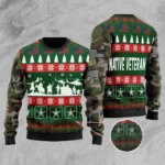 Native Veteran US Army Ugly Christmas Sweater Military Camo Christmas