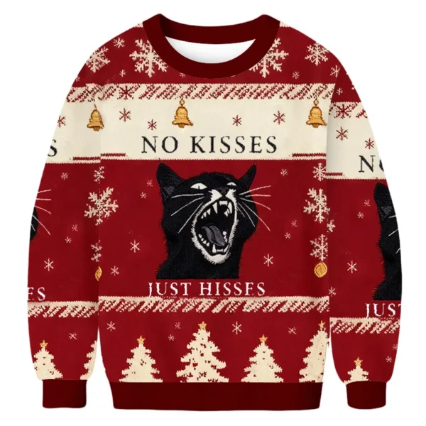 no kisses just hisses angry black cat christmas ugly sweater xmas.webp
