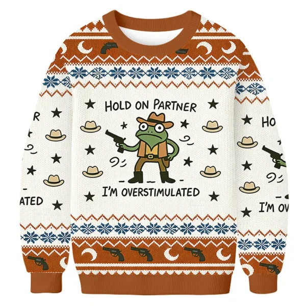 overexcited cowboy frog funny meme ugly sweater xmas wear christmas.webp