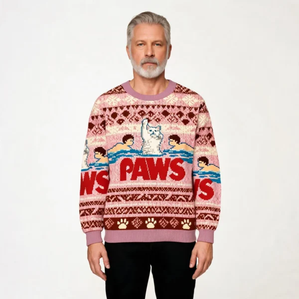 Paws Funny Cat Parody Christmas Ugly Sweater H