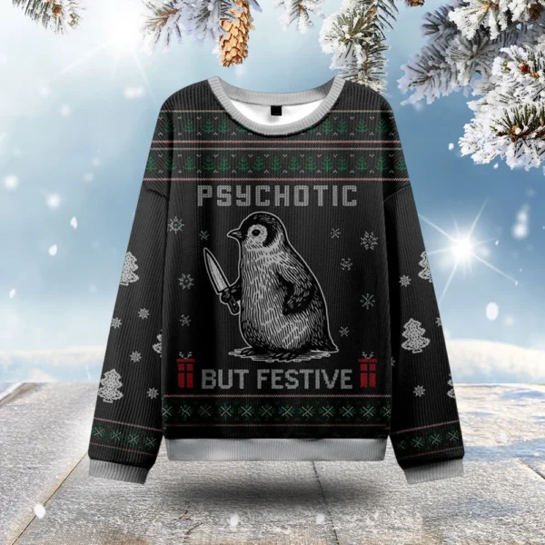 penguin psychotic but festive ugly christmas sweater christmas.webp