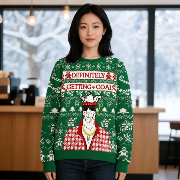 Pot Smoking Llama Christmas Ugly Sweater Christmas Gift Ideas For Him worn by a model