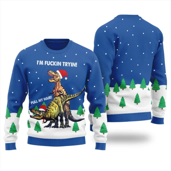 pull my hair dinosaur dirty mens ugly sweater holiday merch that.webp