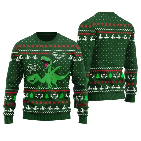 pull my hair naughty dinosaur ugly sweater comfortable holiday.webp