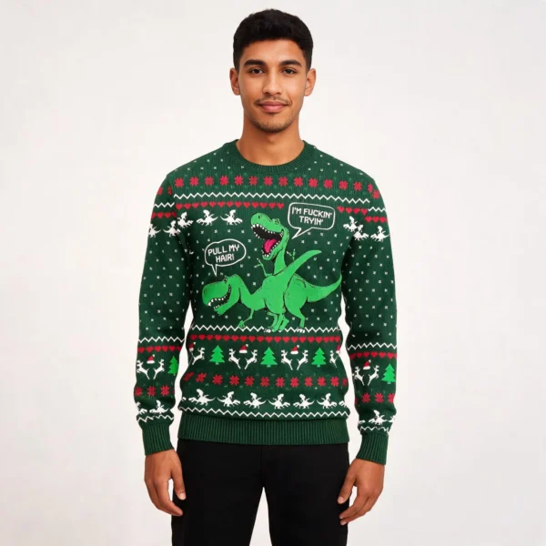 Pull My Hair Naughty Dinosaur Ugly Sweater Com