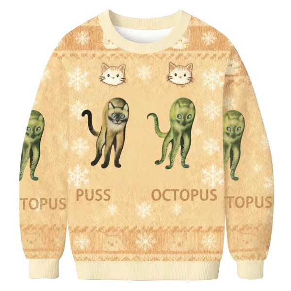 puss and octopus hybrid meme christmas ugly sweater christmas outfits.webp