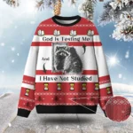 Raccoon God Is Testing Me Ugly Christmas Sweat
