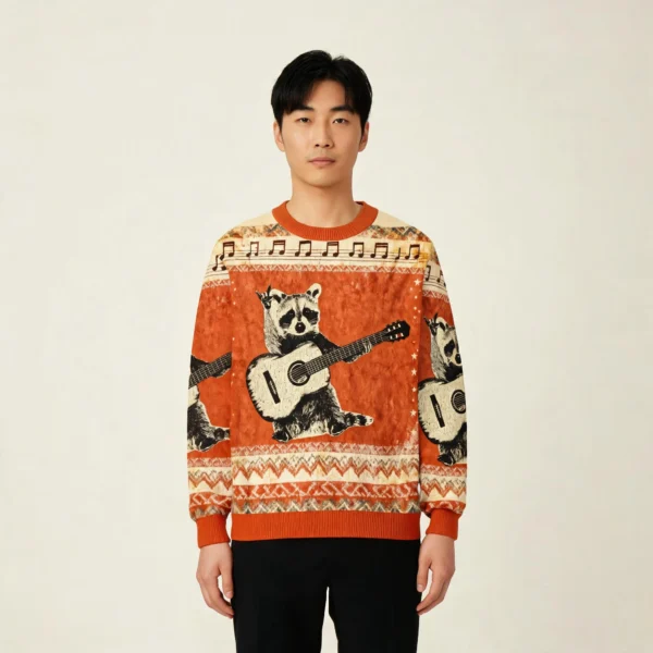 Raccoon Guitar Ugly Sweater Anima Themed Chris