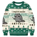 Raccoon I Require Snacks Christmas Ugly Sweate