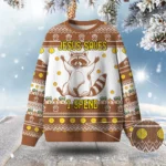 Raccoon Jesus Saves I Spend Ugly Christmas Swe