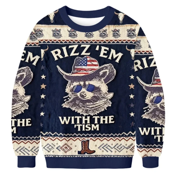 raccoon rizz em with the tism ugly sweater holiday clothing gift.webp