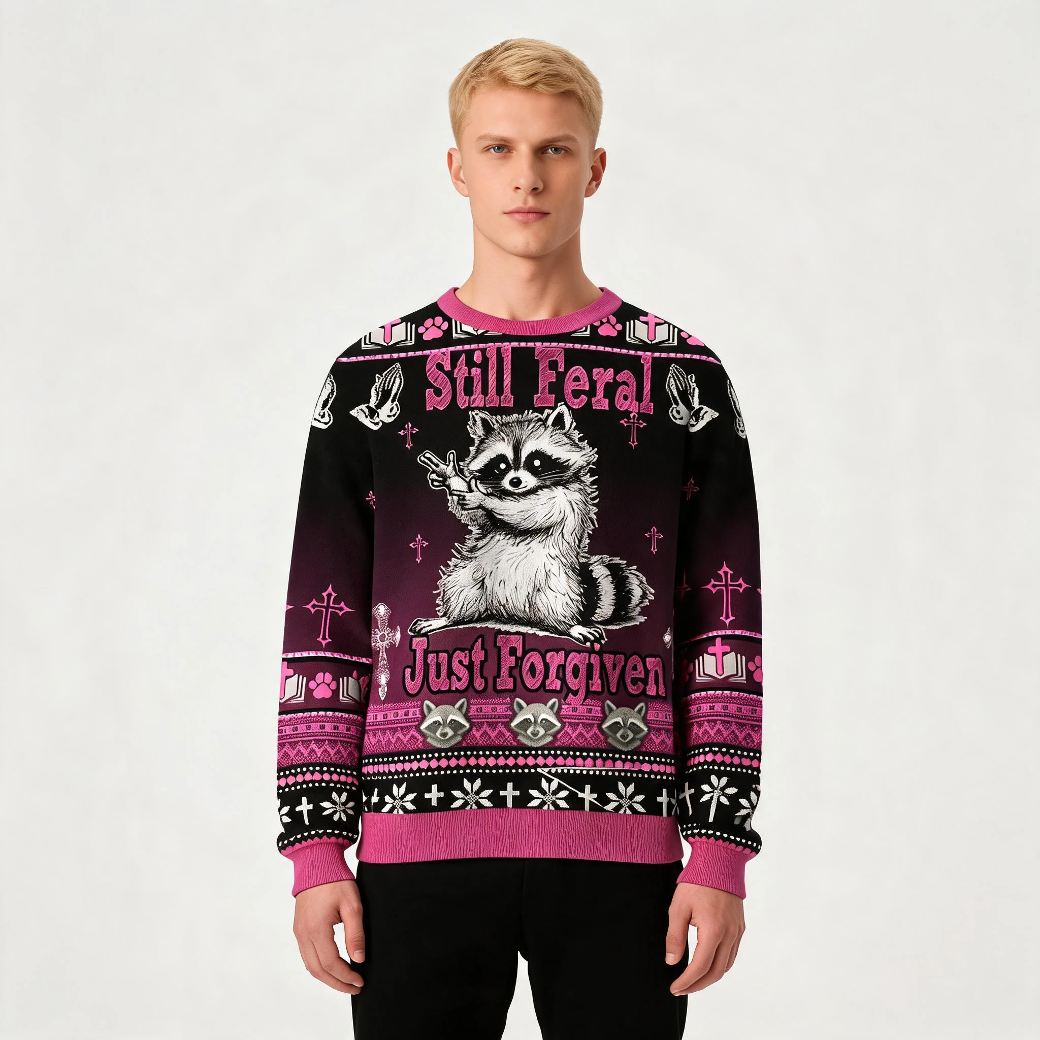 Raccoon Still Feral Just Forgiven Ugly Christm Raccoon Still Feral Just Forgiven Ugly Christm