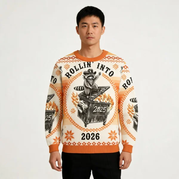 Raccoon Trash Can Fire Ugly Sweater Animal The