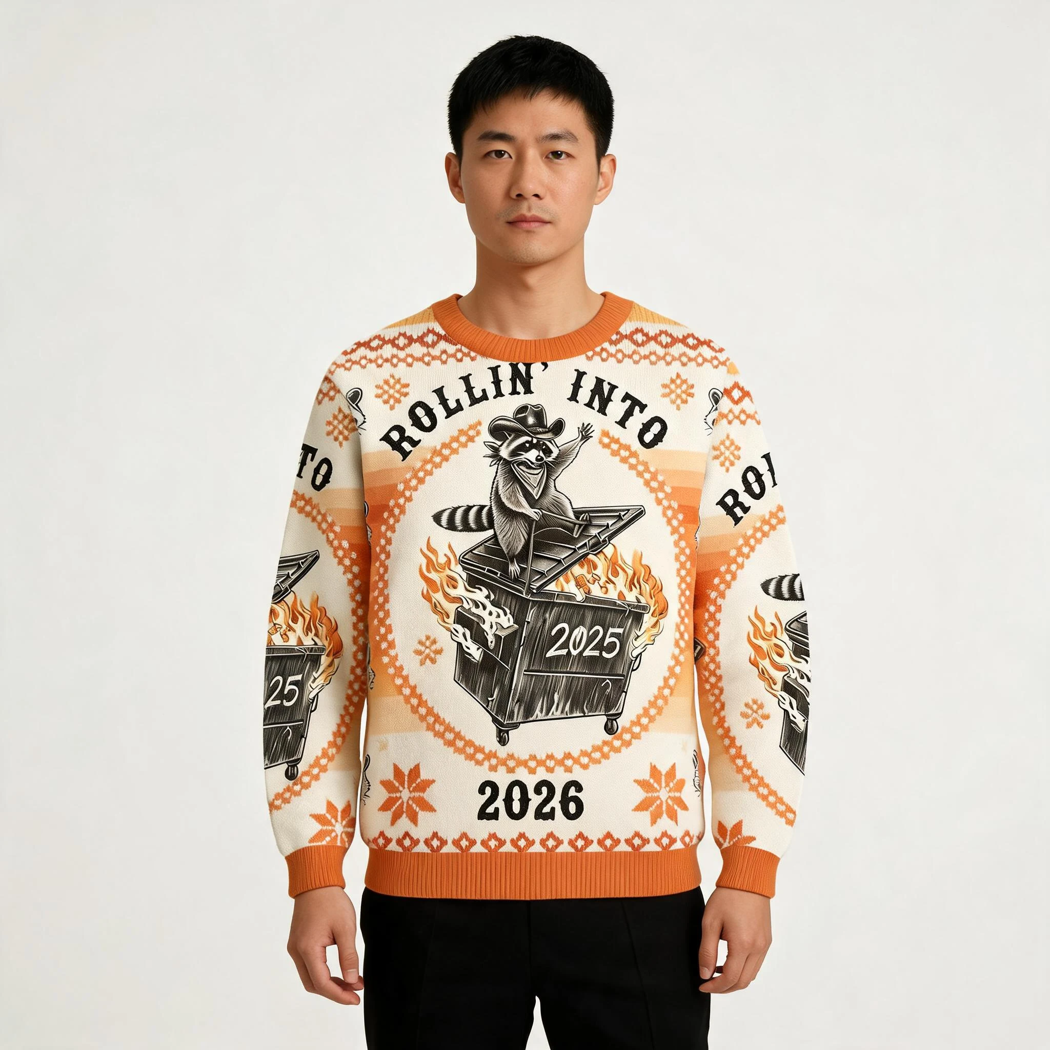 Raccoon Trash Can Fire Ugly Sweater Animal The Raccoon Trash Can Fire Ugly Sweater Animal The
