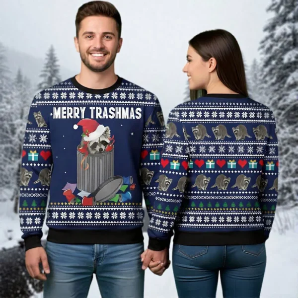 raccoon ugly christmas sweater merry trashmas raccoon themed funny.webp