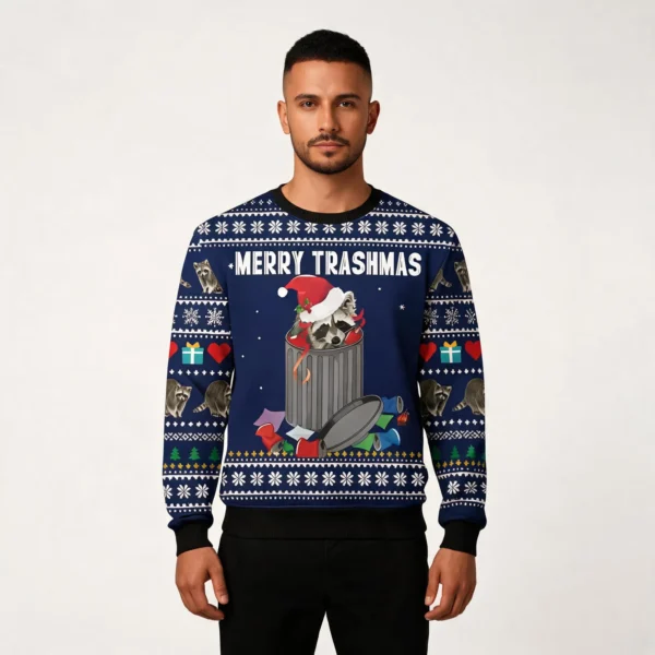 Raccoon Ugly Christmas Sweater Merry Trashma