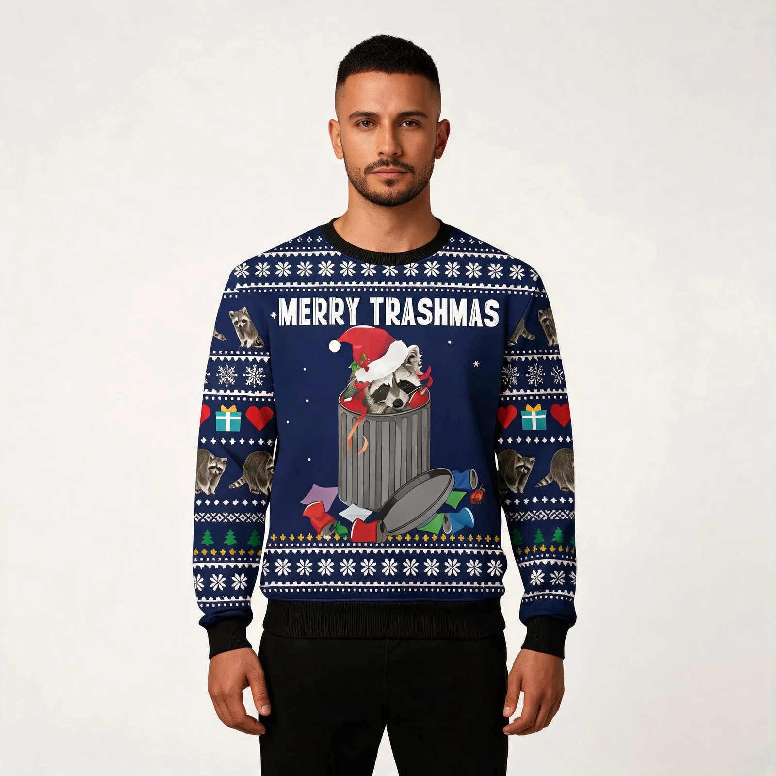 Raccoon Ugly Christmas Sweater Merry Trashma Raccoon Ugly Christmas Sweater Merry Trashma