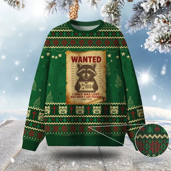 raccoon wanted 13 ugly christmas sweater animal themed winter.webp
