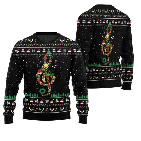 radiant music note ugly xmas sweater funny holiday sweater for family.webp