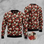 Red Floral Skull Ugly Christmas Sweater Holida