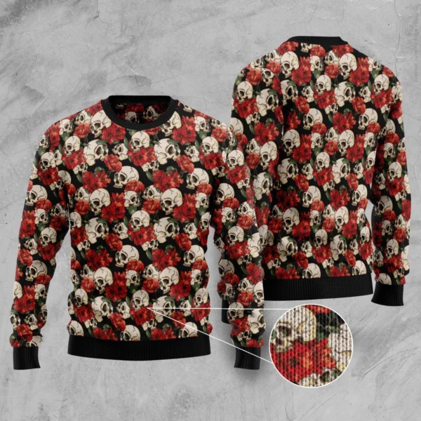 red floral skull ugly christmas sweater holiday apparel christmas.webp