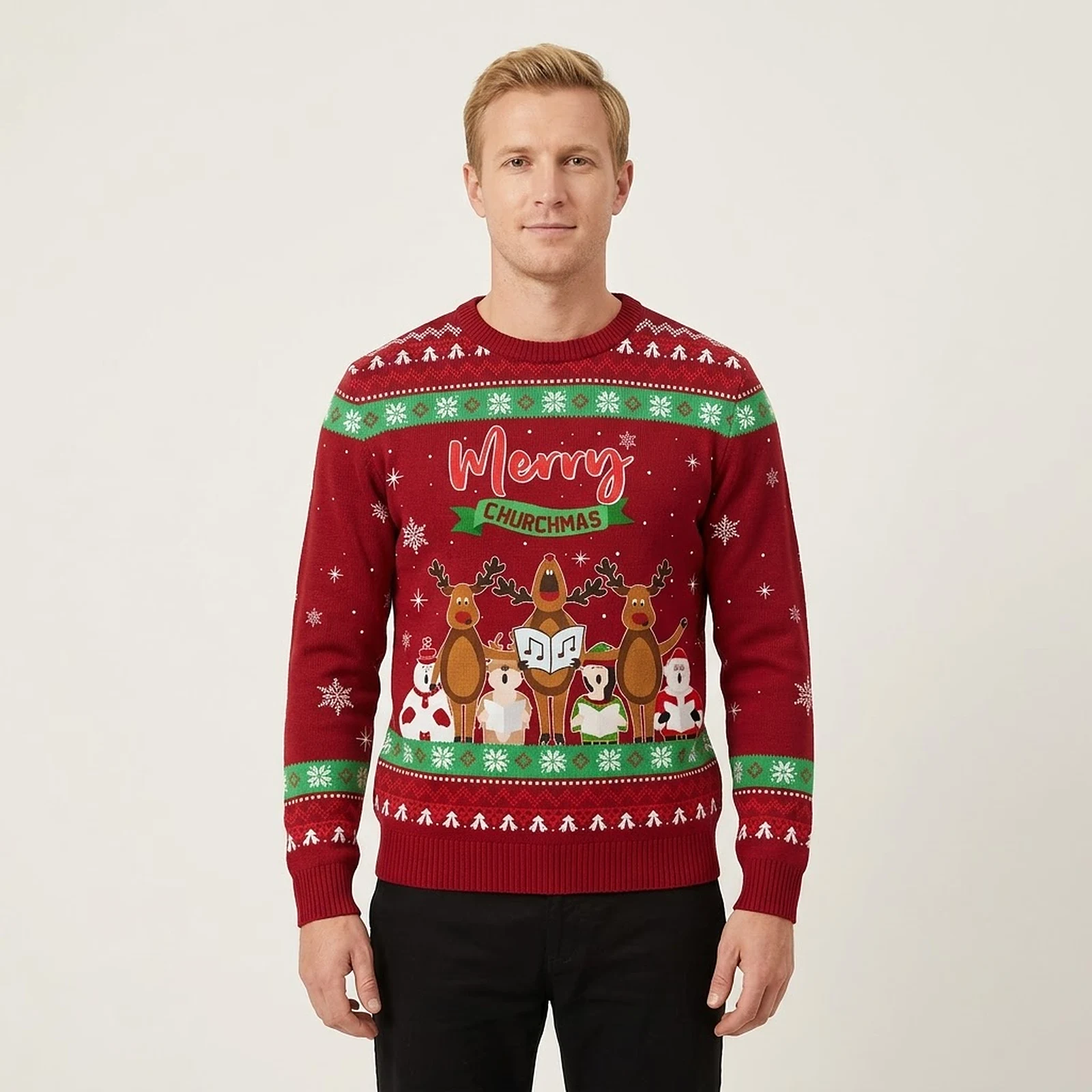 Reindeer Choir Singer Mens Ugly Christmas Swea Reindeer Choir Singer Mens Ugly Christmas Swea