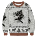 Retro Cat Smoking Christmas Ugly Sweater Xmas