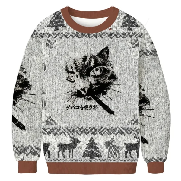retro cat smoking christmas ugly sweater xmas clothing christmas.webp