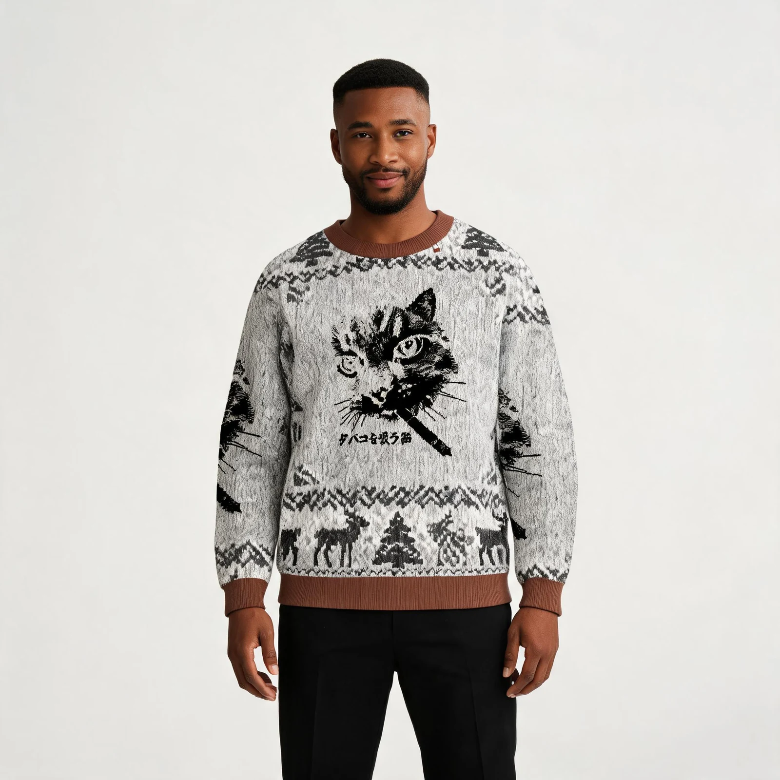 Retro Cat Smoking Christmas Ugly Sweater Xmas Retro Cat Smoking Christmas Ugly Sweater Xmas